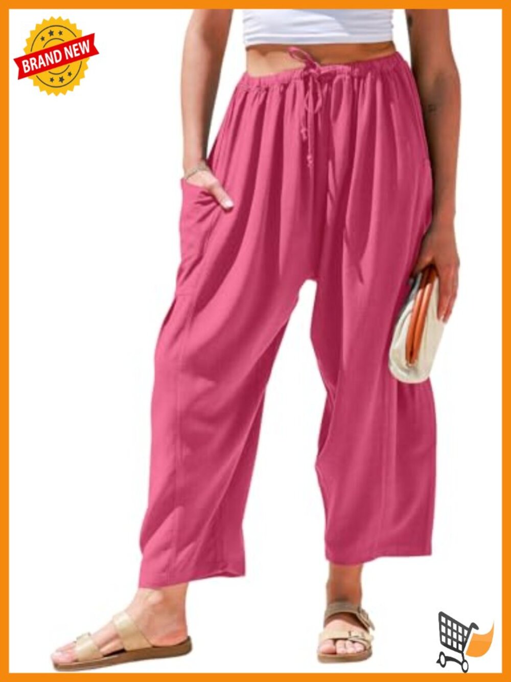 Linen Blend Wide Leg Palazzo Pants with Pockets Casual Loose Drawstring